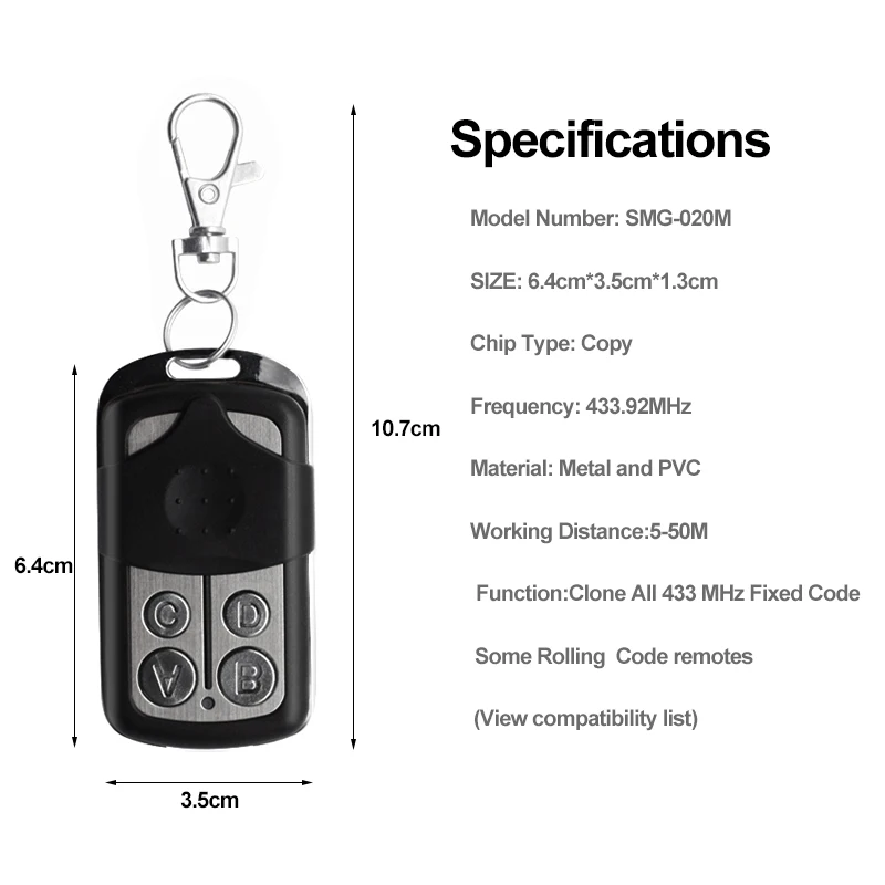 For DOORHAN MOTORLINE v2 DITEC 433.92MHZ Garage door remote control gate garage key chain for barrier 433MHz