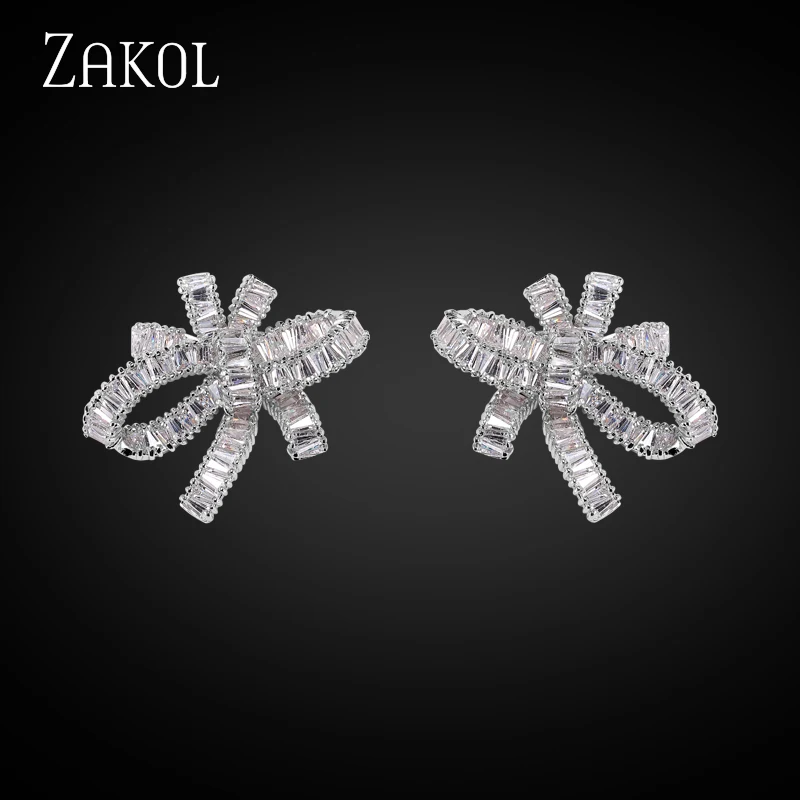 Sliver Color ZAKOL изысканные циркониевые серьги-гвоздики с закрученным сердечком и узлом роскошные белые свадебные украшения для элегантных женщин FSEP366 - Окраска металла: Sliver Color