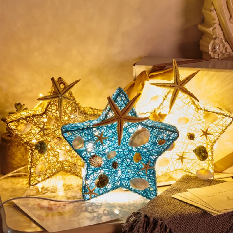 

Creative Sea Star Shape Desk Lamp Rattan USB LED Lamp Home Bedroom Table Night Light Romantic Decoration Table Lighting
