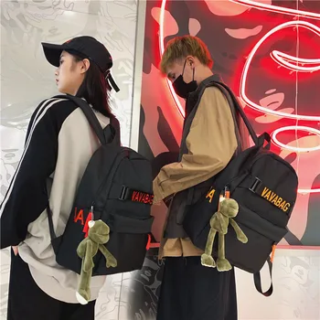 

Trendy cool frog pendant wild boys and girls student school bags embroidered text large-capacity backpack
