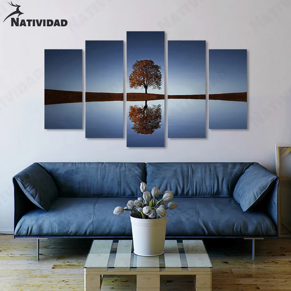 

The Reflection Tree Under The Stars Canvas Painting Art Wall Decor Modern Landscape Wall Stickers Posters Bedroom Home Decor