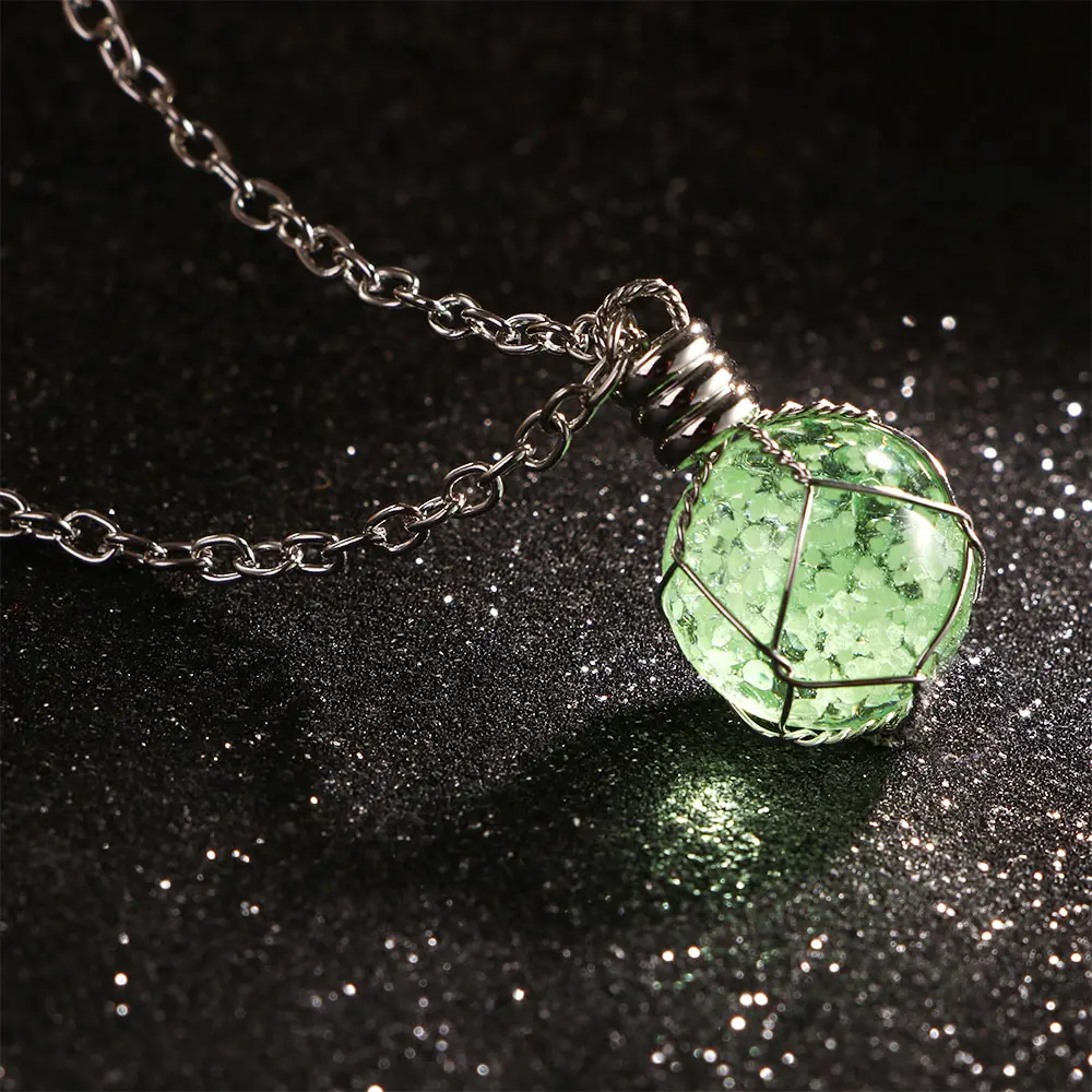 Creative Luminous Crystal Ball Pendent Necklace Green Blue Glow In The Dark Necklace For Women Jewelry