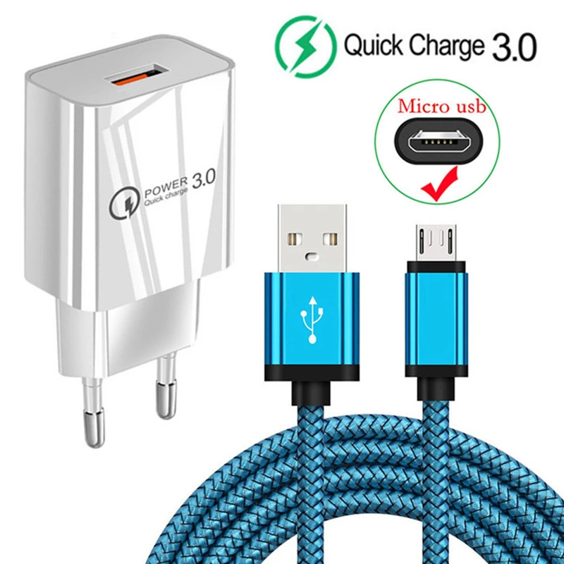 usb fast charge QC 3.0 3A Fast USB Wall Charger For Samsung A01 A03 A6 A7 2018 Huawei P Smart 2019 Y6 Y5p Honor 10i 9a 7a Micro USB Charge Cable 65w charger phone