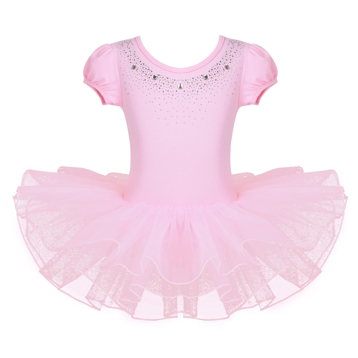 

Kids Girls Short Sleeves Sparkly Diamond Ballet Dance Gymnastics Leotard Princess Tutu Dress Ballerina Swan Performance Costume