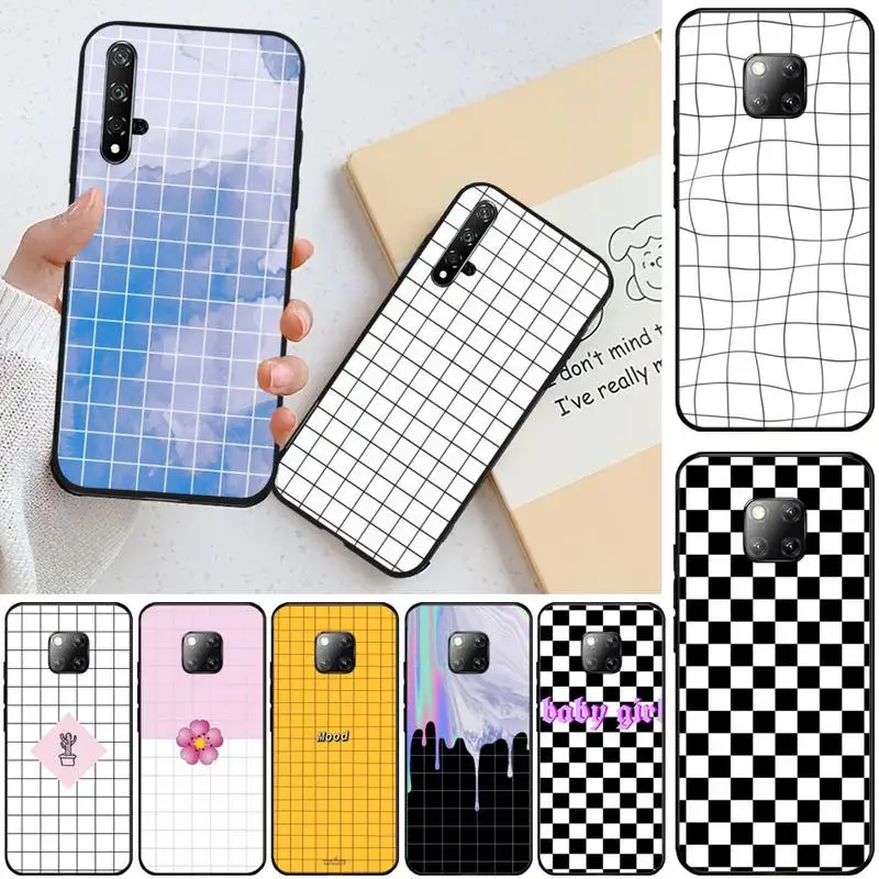 

Black white checkered stripe Cover Black Soft Shell Phone Case For Honor 20 20lite view20 7C 8C 7A 8A 10i 20i PLAY 9X Pro