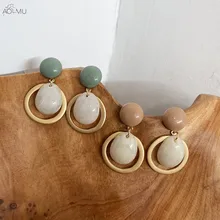 AOMU S925 Серебряная булавка французская элегантная круглая кнопка Модные Винтажные серьги-гвоздики с эпоксидной смолой для женщин Подарки вечерние ювелирные изделия Pendientes