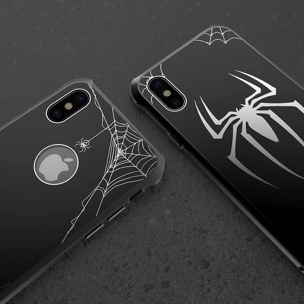Luxury Glossy Spider Acrylic+ Aluminum Metal Frame Case For Apple iPhone X 7 8 Plus Hard Cover Shockproof Bumper Fundas Coque |