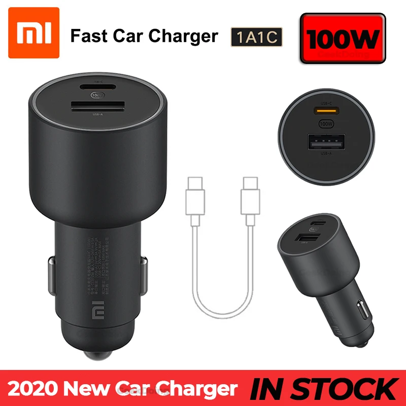 2020 New Original Xiaomi 100W Car Charger Dual USB Quick Charge Wireless Mi USB-A USB-C Output LED Power | Электроника