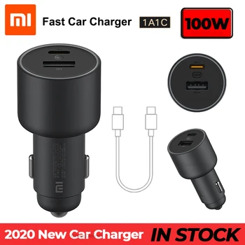 

2020 New Original Xiaomi 100W Car Charger Dual USB Quick Charge Wireless Mi Car Charger 100W USB-A USB-C Dual Output LED Power