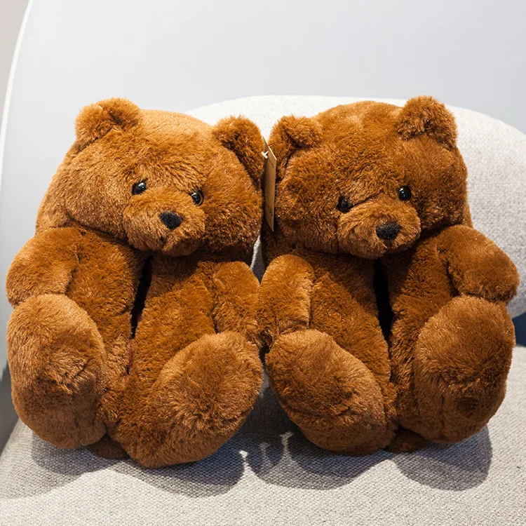 Flip Flops Wome Thick-soled Slippers Plush Teddy Bear Cute Rainbow Cartoon Bear Indoor Slippers Non-Slip Mute Bedroom Office Soft Warm Winter Autumn Thick shoes feather house slippers House Slippers