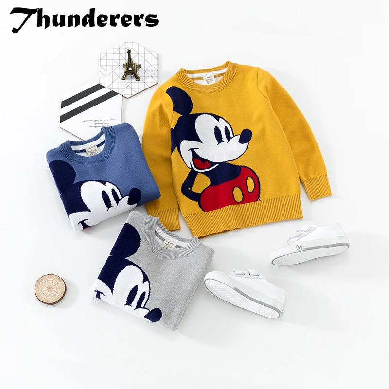 

Thunderers Autumn Winter Children Sweater Printed Mickey Girl Long Sleeve Sweater Blouses Boy Costume Toddler Baby Clothes