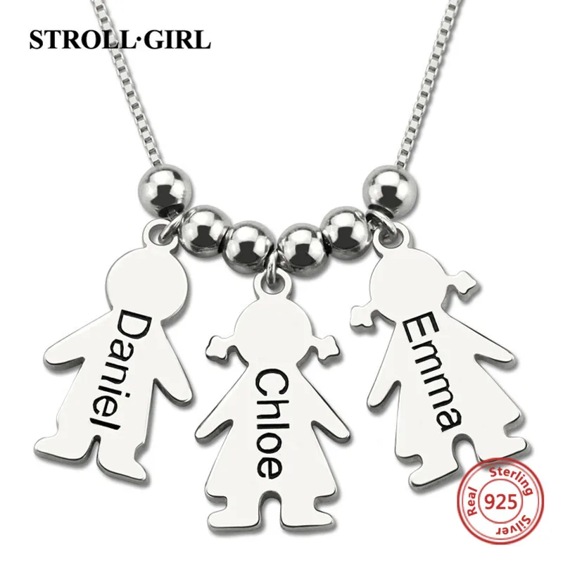 StrollGirl, новинка, цепочка из серебра 925 пробы, на заказ, с гравировкой, детское имя, 3, Детская Подвеска, ожерелье для женщин, ювелирные изделия для мамы, подарки