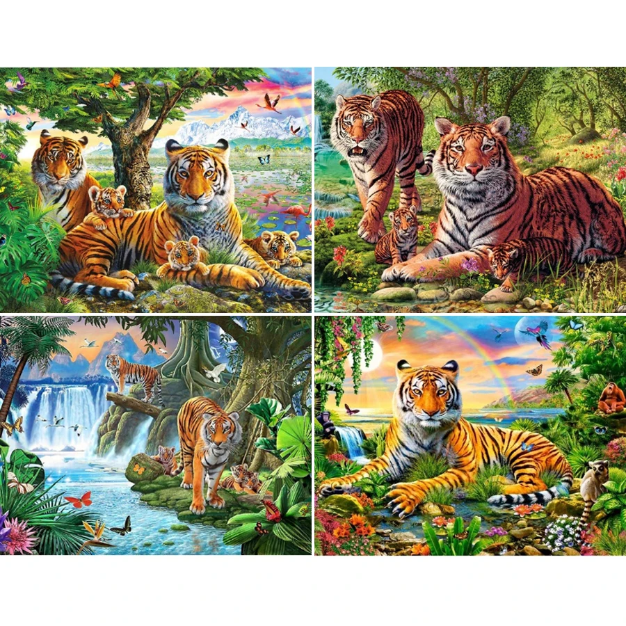 DIY 5D Diamond Painting Green Tiger Full Drill Square Embroidery Mosaic Art  Picture Of Rhinestones Animals Big Size Home Decor