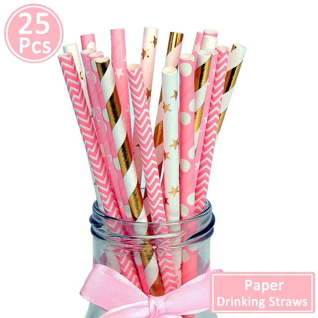 First Birthday One Cupcake Topper 1st Years Boy Girl DIY Party Decorations 1 Year Old Baby Birthday Decor Kids 25pcs pink straws