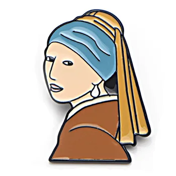 

V278 Wholesale 20pcs/lot The Girl With A Pearl Earring Cartoon Metal Enamel Pins and Brooches Lapel Pin Backpack Bags Badge