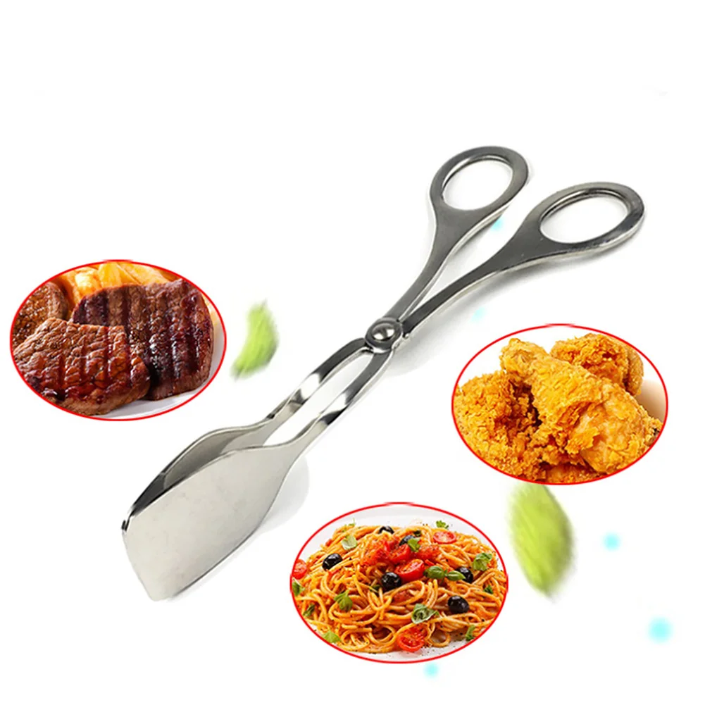 Barbecue Serving Kitchen Salad Lightweight Heat Resistant Baking Tool Stainless Steel Flat Clamp Food Tong Anti-scald Ergonomic