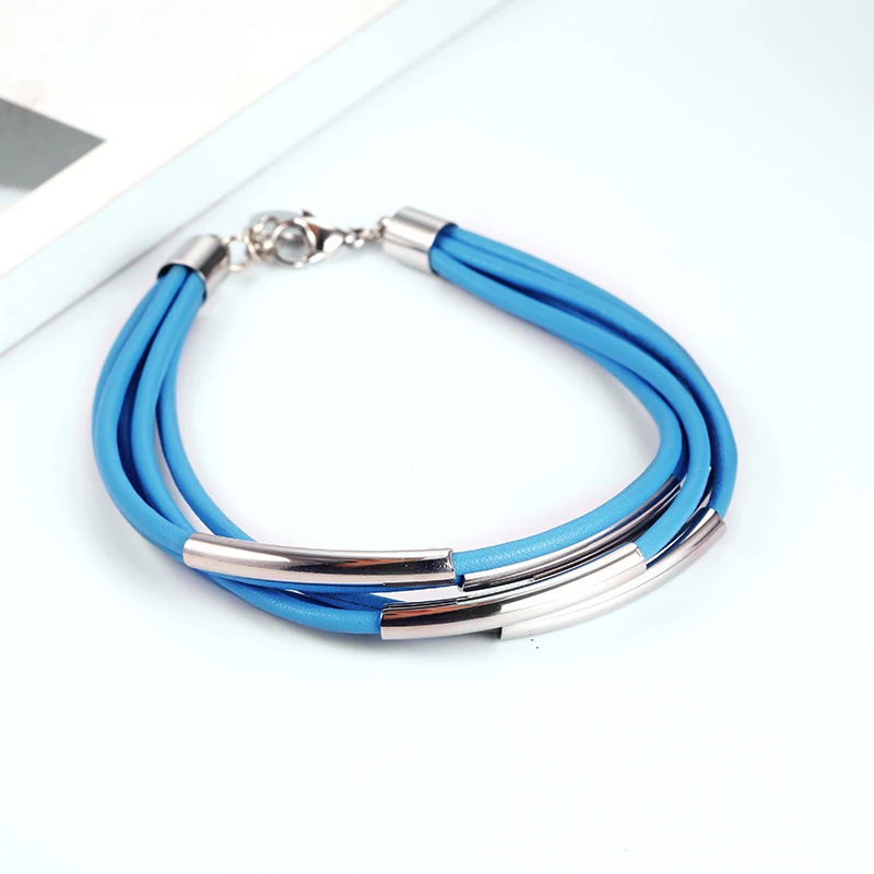 Women's Bracelet Bohemian Multilayer Leather Rope Stainless Steel Chain / Red / Blue / Black / Light Blue / Length Adjustable