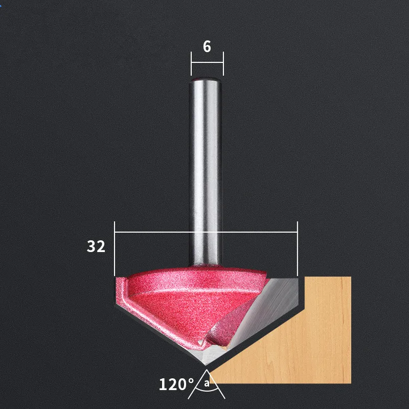 6 мм shank-1pcs, 60 90 120 150 градусов, ЧПУ гравировальный деревообрабатывающий фрезерный станок, вольфрамовая твердосплавная концевая фреза, 3D V фреза - Длина режущей кромки: V632120