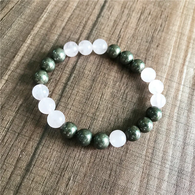 8MM Runde Perlen Pyrit & Rosenquarz Armband Mode Yoga Meditation Armbänder Handgelenk Armband Mädchen oder Junge Geschenk – Detail 4