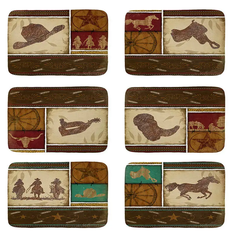 

wester cowboy horse printed Flannel Floor Mat Anti-Slip Tapete Floor Mats Kitchen Doormat welcome mats for front door