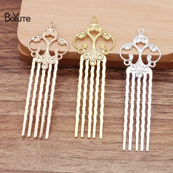 

BoYuTe (20 Pieces/Lot) 25*75MM Metal Brass Filigree Flower Hair Comb 5 Teeth Diy Retro Hair Jewelry Accessories Wholesale