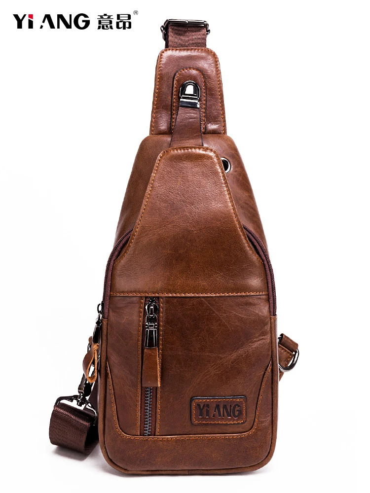 YIANG Brand High Quality Men Genuine Leather Cowhide Vintage Chest Back Pack Travel fashion Cross Body Messenger Shoulder Bag |