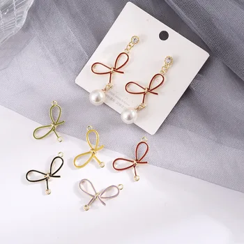 

New style 50pcs/lot alloy drop oil cartoon bow shape two hanger bowknot floating locket charms diy jewelry earring accessory