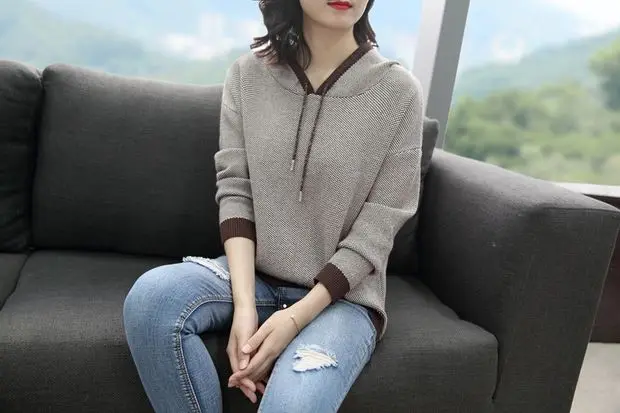 Распродажа Moleton Feminino Inverno Moletom Feminino 9273 женский полосатый пуловер с капюшоном, пол 59-1,4 строк, 2 полки