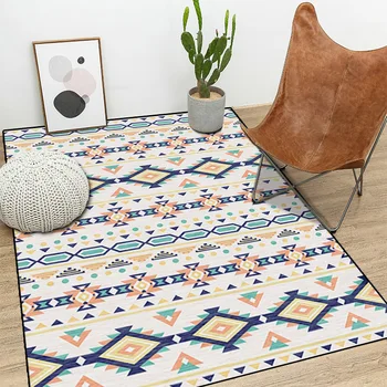

National Style Geometric Parlor Area Rug Flannel Non-slip Kitchen Corridor Bedside Mat Doormat Decor Home Living Room Rug Carpet