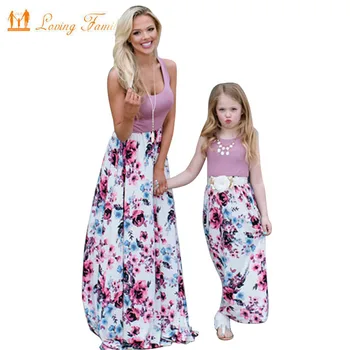 

Matching Family Clothing Mother Daughter Dresses Fashion Patchwork Floral Long Dress Mommy And Me Clothes Vestido Mae E Filha