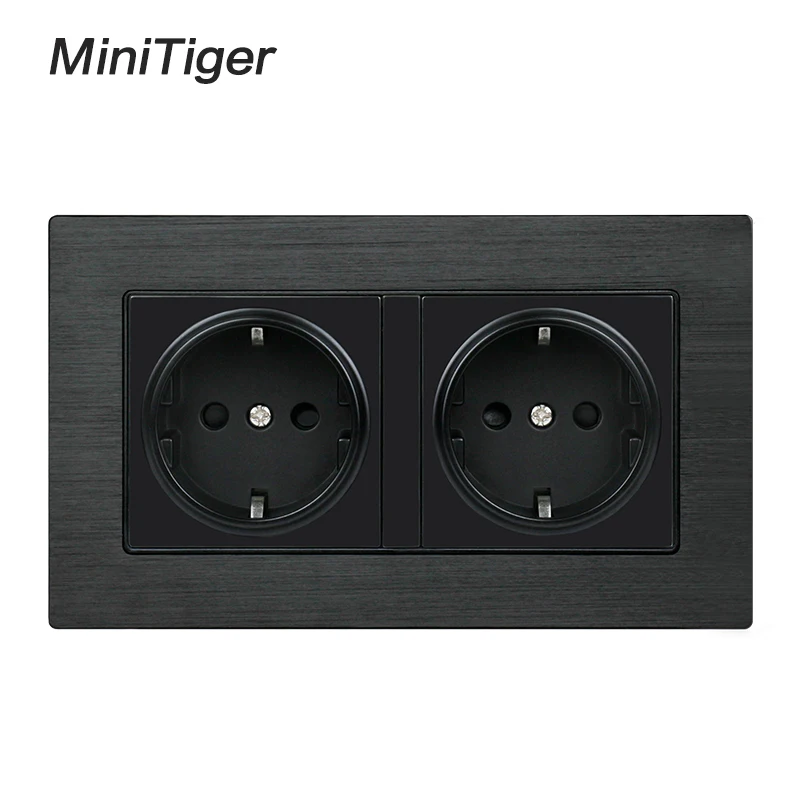 

Minitiger Black Aluminum Metal Panel Wall Socket EU Standard Power Outlet 16A EU Standard Electrical Double Outlet 146mm * 86mm