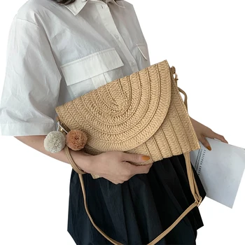 

Women Crossbody Bag Portable Elegant Paper Straw Handbags Clutch Wear-resistant Casual Beach Shoulder Bag