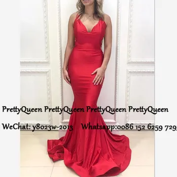 

Sexy Cut-Out Back Mermaid Evening Dress Long Sweep Train 2020 Red Prom Dresses For Women Robe De Soiree