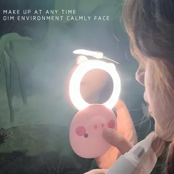 

Night Light Handheld Cute Portable USB Mini Fan Mini Cooling Fan Makeup Mirror Fan Home Outdoor Travel Cartoon Summer