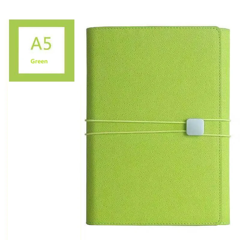 Твердый блокнот-органайзер ежедневник из ПУ-кожи с держателем для ручки с сенсорным экраном для телефона с карманом для визиток A5 - Цвет: Green
