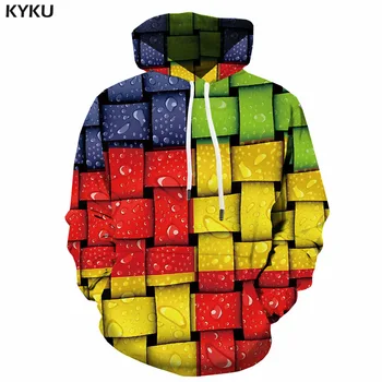 

KYKU Brand Colorful Sweatshirts men Harajuku Hoodie Print Psychedelic 3d Printed Square Hoody Anime Sweatshirt Printed