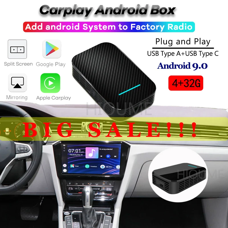 4 + 64G USB Беспроводная коробка Apple Carplay AI Android 9 0 для Mercedes Benz Porsche Audi Peugeot SKODA Cadillac Buick Volvo