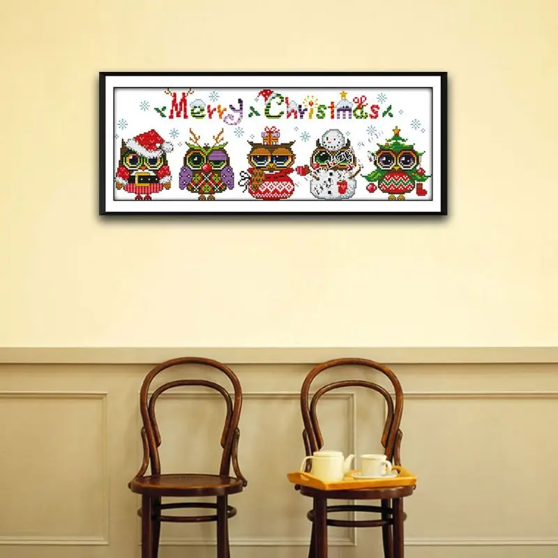 Merry Christmas Сова DIY рукоделие ручной работы Счетный 11CT Печатный холст вышивка крестиком комплект настенный домашний декор
