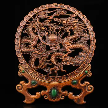 

wedding decoration wedding decoration Collection of old boxwood hand-carved inlaid gemstones two dragon play beads screen