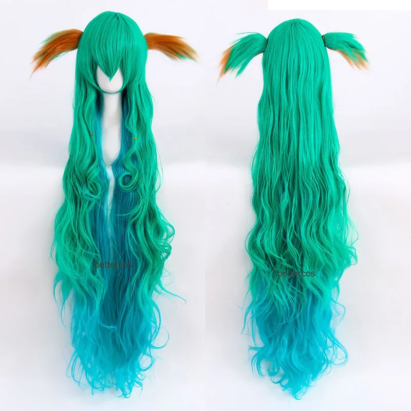 LOL Star Guardian Soraka Cosplay Wig 120cm Long Green Blue Heat Resistant Synthetic Hair + Cap | Тематическая одежда и