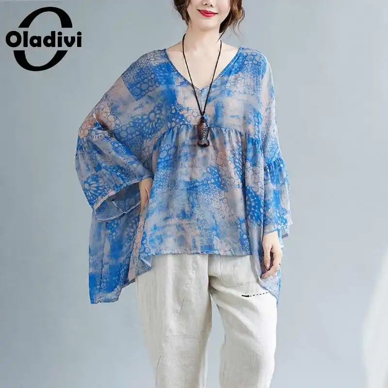 Oladivi-Blusa holgada informal de talla grande para verano, camisa holgada con estampado de moda para mujer, talla grande 8XL