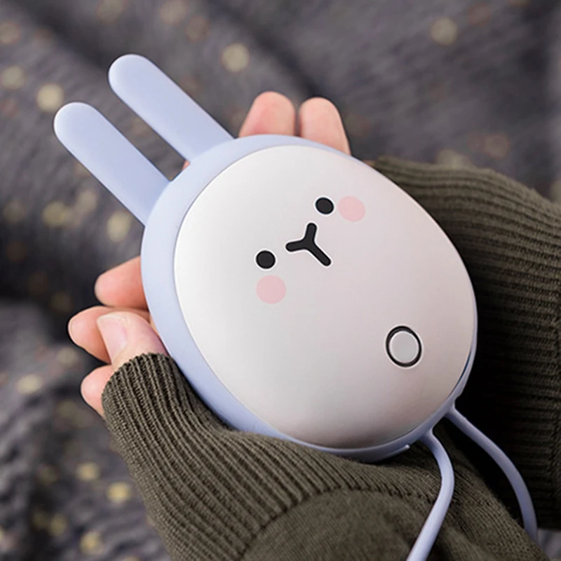 Portable Cute USB Rechargeable Hand Warmers Heater Pocket Mini Cartoon Power Bank Handy Heater Warmers Blue 6000MAh