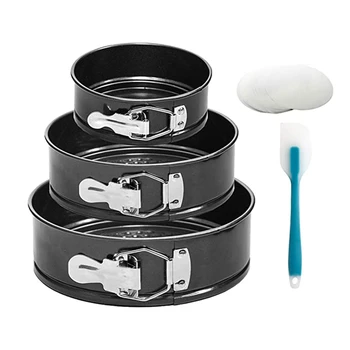 

Spring Form Pan, 3 Pcs Non-Stick Detachable Bakeware Cake Pan with 50 Pcs Parchment Paper Liners and Silicone Spatula