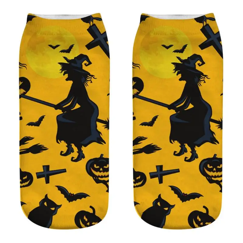 3D Halloween Pumpkin Witch Zombie Ghost Tomb Print Medium Sports Socks High Quality Unisex Casual Print Socks