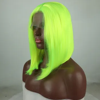 

Bombshell Light Green Short Bob Synthetic 13*4 Inch Lace Front Wig Heat Resistant Fiber Hair Middle Parting For White Women Wigs