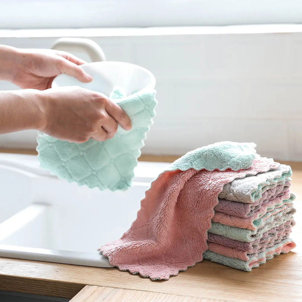 

Kitchen Towel Cleaning Cloth Nonstick Oil Coral Velvet Hanging Hand Towels Dishclout Washing Windows Car Floor Home Clean HOT