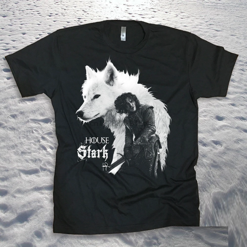 Мужская футболка с круглым вырезом Jon Snow and Ghost надписью Игра престолов летняя из