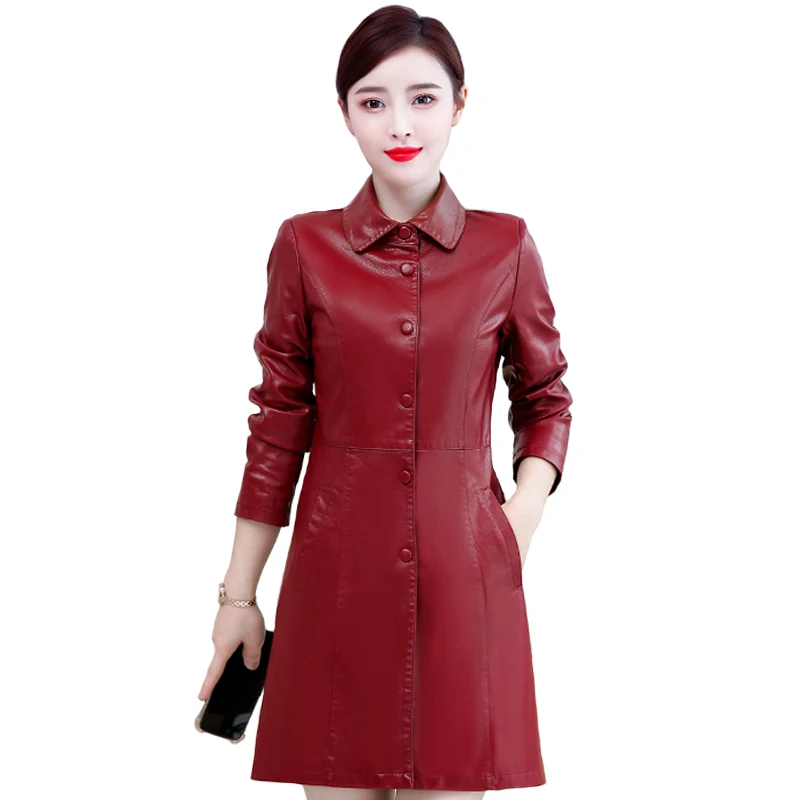 Новинка осенняя женская куртка из искусственной кожи зимний женский тренчкот 5XL