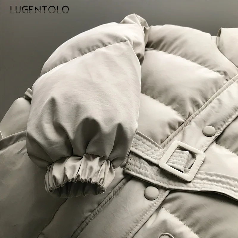 Lugentolo, Женская парка, зимняя, Корейская, свободная, Студенческая, с капюшоном, сохраняющая тепло, пальто, одежда для хлеба, утолщенная, повседневная, на молнии, простая, однотонная, парка