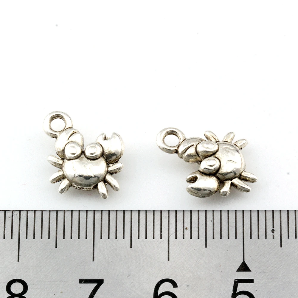 100Pcs  Alloy Crab Charms Pendants DIY Necklaces Crafts Handmade Findings Tibetan Jewelry 12x10.5mm A-612